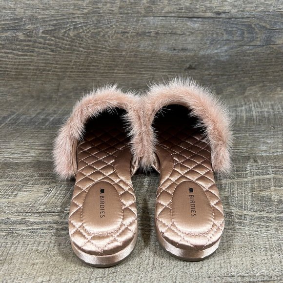 Birdies The Dove Fur Cuff Slip On Slide Slipper French Rose Mules Flats Size 6.5 - Picture 5 of 11
